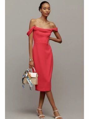 NWT Dress The Population Vickie Begonia Pink Off The Shoulder Corset Midi Dress